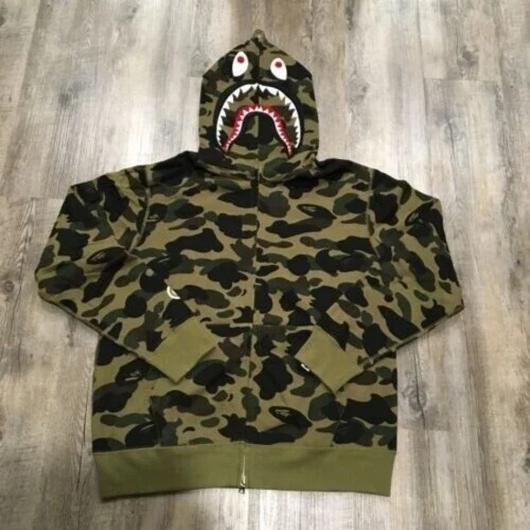 BAPE 1st Camo Shark Pullover Hoodie BAPE GIANT 1ST CAMO SHARK LOOSE FIT FULL ZIP - GREEN \u2013 Undefeated
